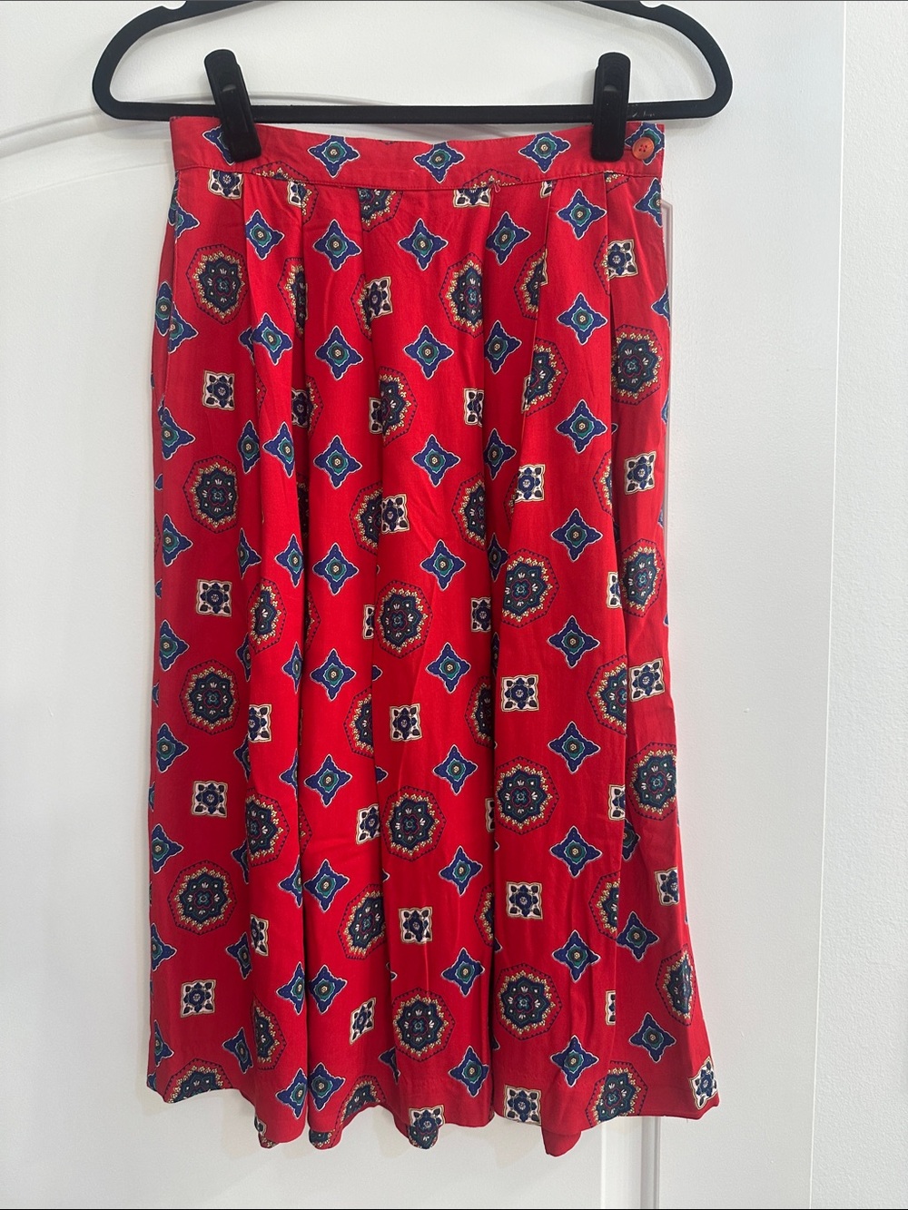 Vibrant Red Printed Midi Skirt